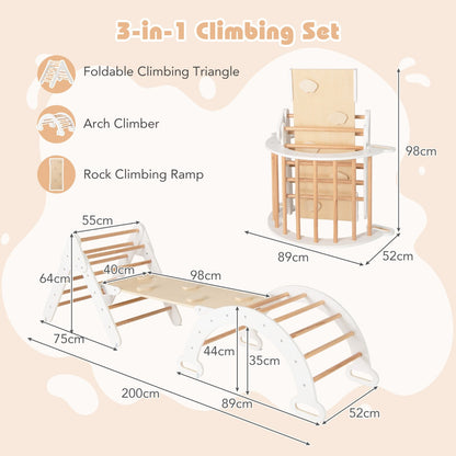 Set of 3 Wood Triangle Climbing Toys for Toddlers-White