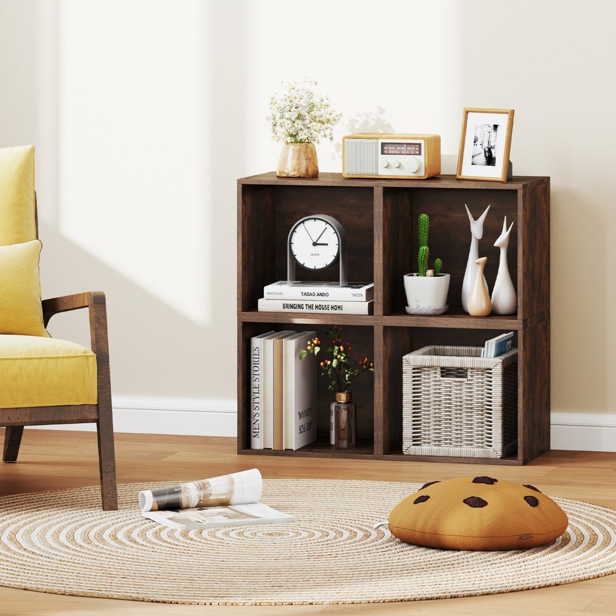 Set of 4 Cube Storage Organizers for Small Space-Brown