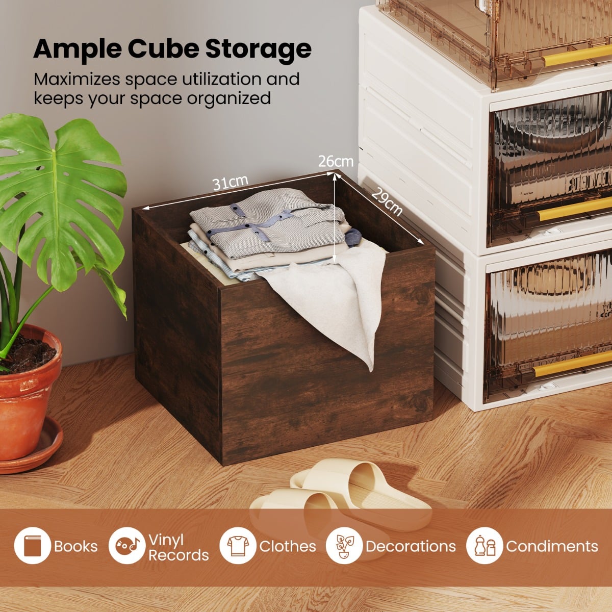 Set of 4 Cube Storage Organizers for Small Space-Brown