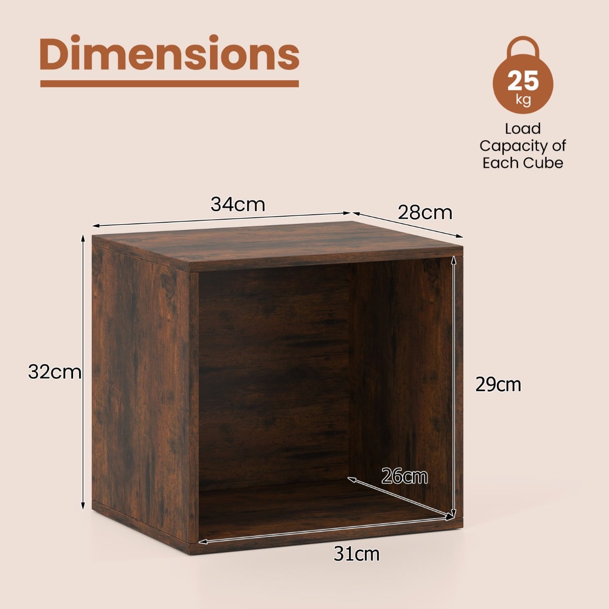 Set of 4 Cube Storage Organizers for Small Space-Brown