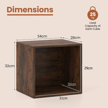 Set of 4 Cube Storage Organizers for Small Space-Brown