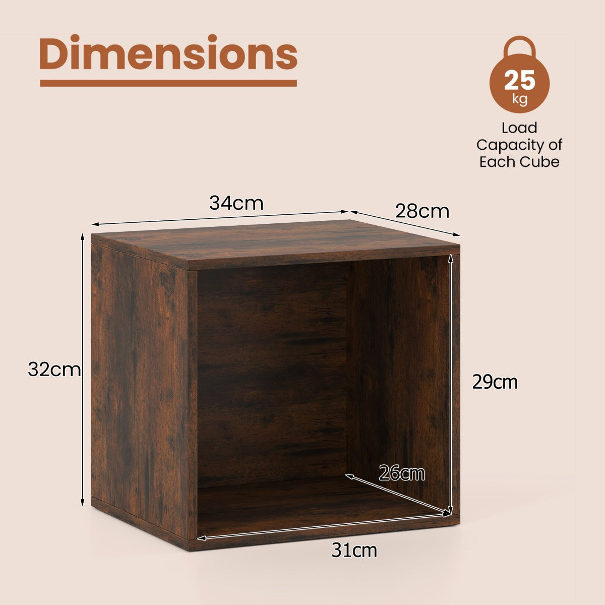 Set of 4 Cube Storage Organizers for Small Space-Brown