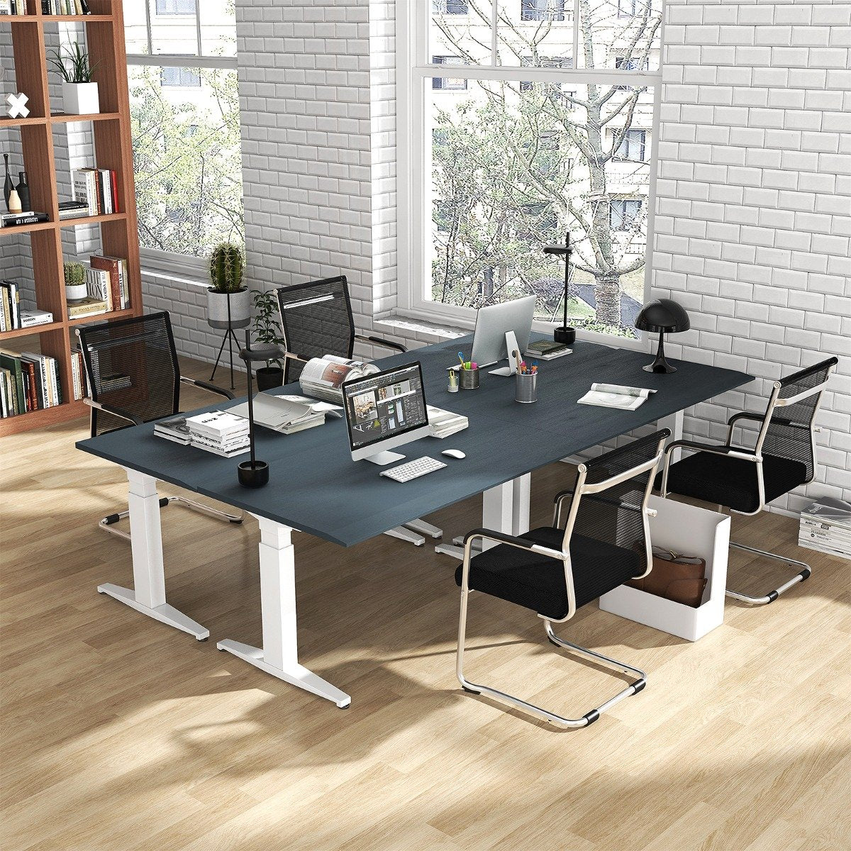 Set of 4 Executive Office Guest Chairs with Metal Sled Base-Black