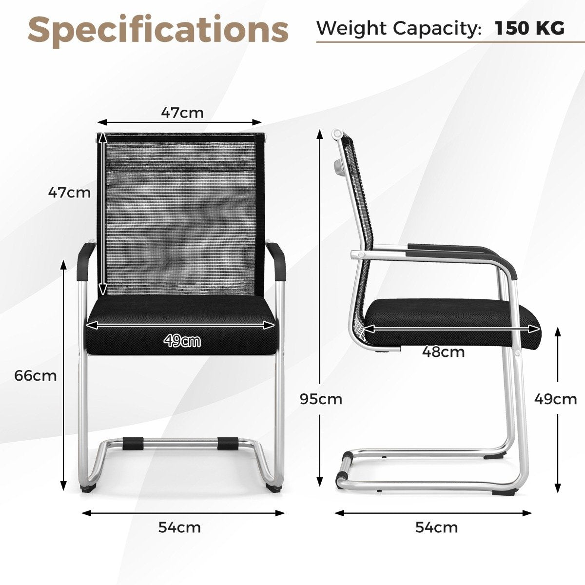 Set of 4 Executive Office Guest Chairs with Metal Sled Base-Black