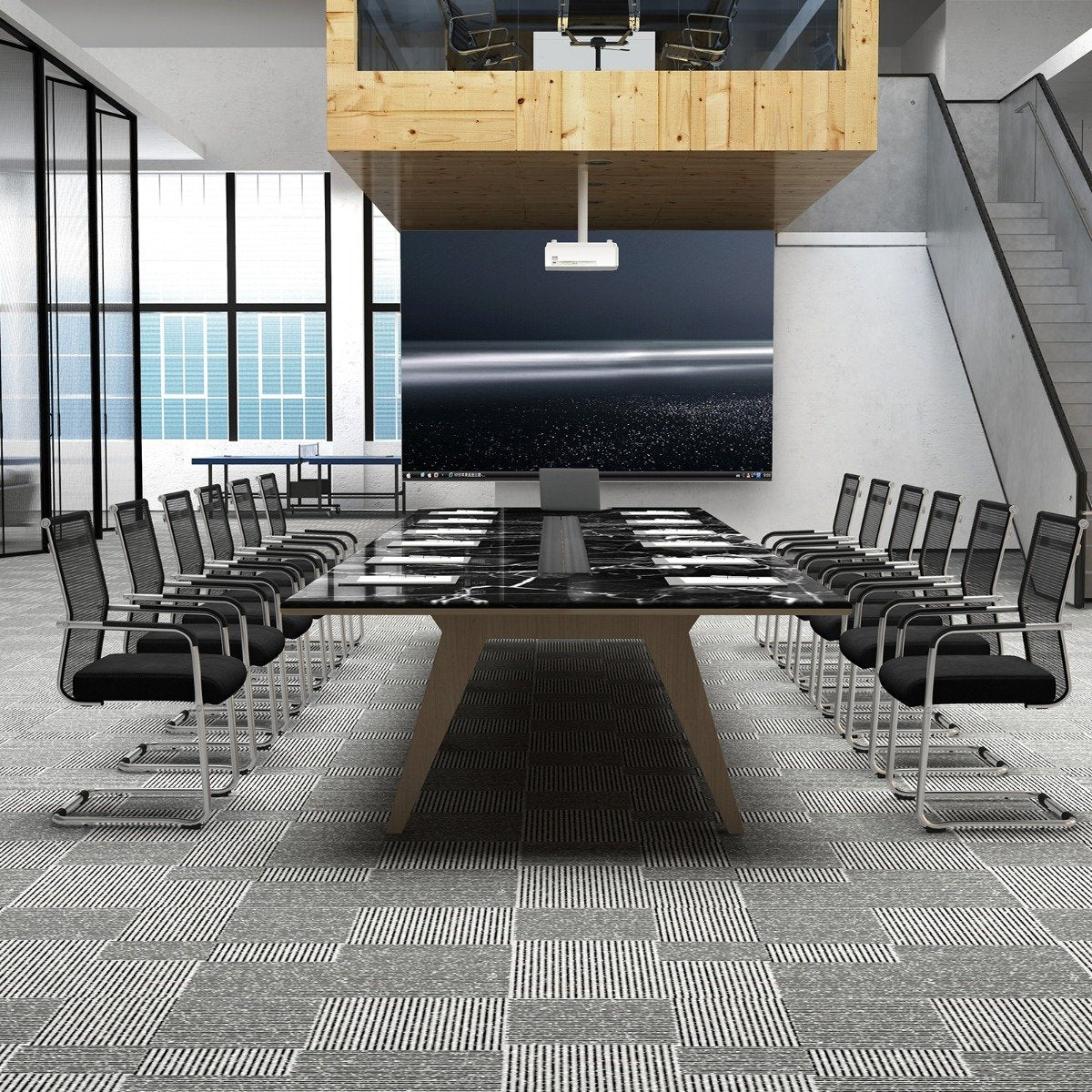 Set of 4 Executive Office Guest Chairs with Metal Sled Base-Black