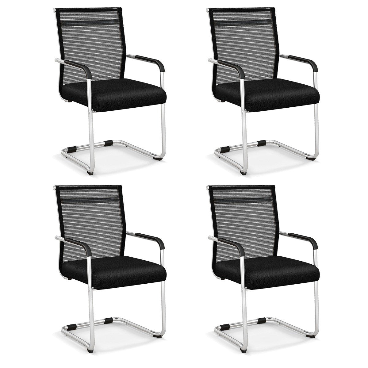 Set of 4 Executive Office Guest Chairs with Metal Sled Base-Black