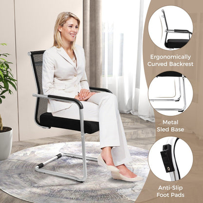 Set of 4 Executive Office Guest Chairs with Metal Sled Base-Black