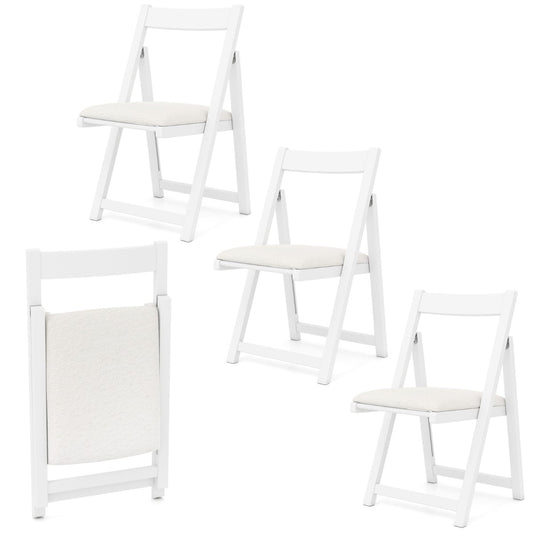 Set of 4 Foldable Dining Chair with Padded Seat and Curved Backrest-White