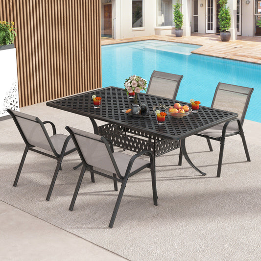 Set of 4 Patio Chairs with Armrests for Garden Deck and Porch-Grey