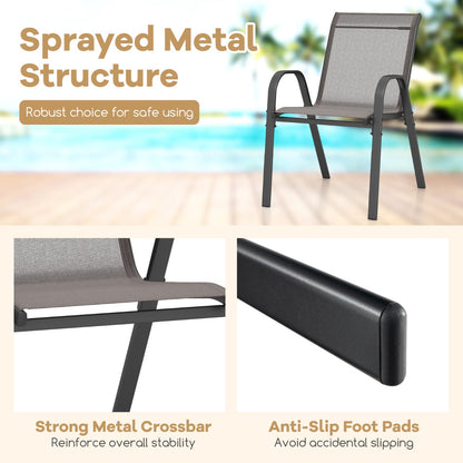Set of 4 Patio Chairs with Armrests for Garden Deck and Porch-Grey
