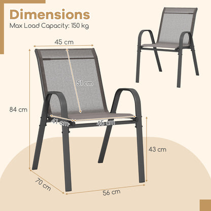 Set of 4 Patio Chairs with Armrests for Garden Deck and Porch-Grey