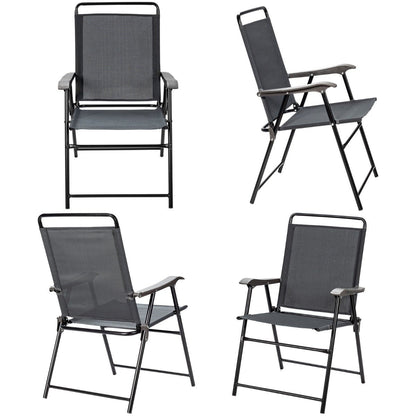 Set of 4 Patio Folding Chairs with Armrest for Outdoor Indoor Camping Garden