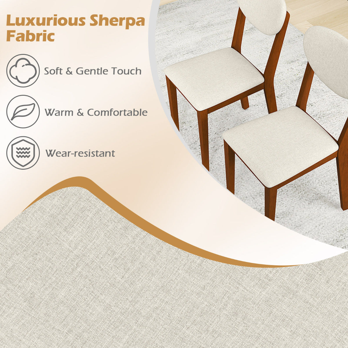 Set of 4 Sherpa Dining Chairs with Rubber Wood Legs-Walnut
