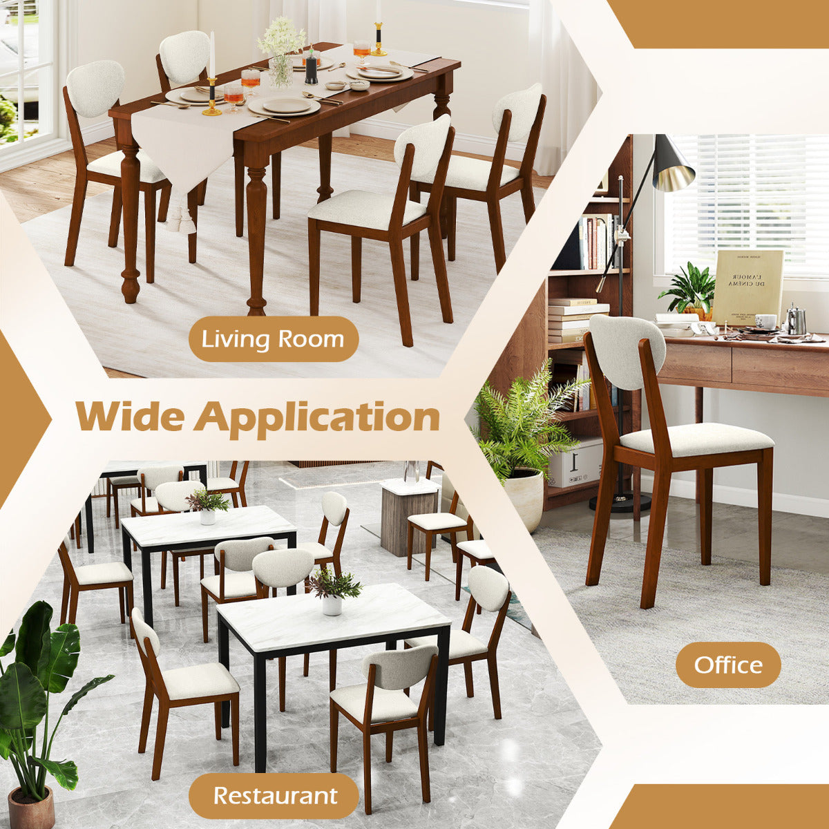 Set of 4 Sherpa Dining Chairs with Rubber Wood Legs-Walnut