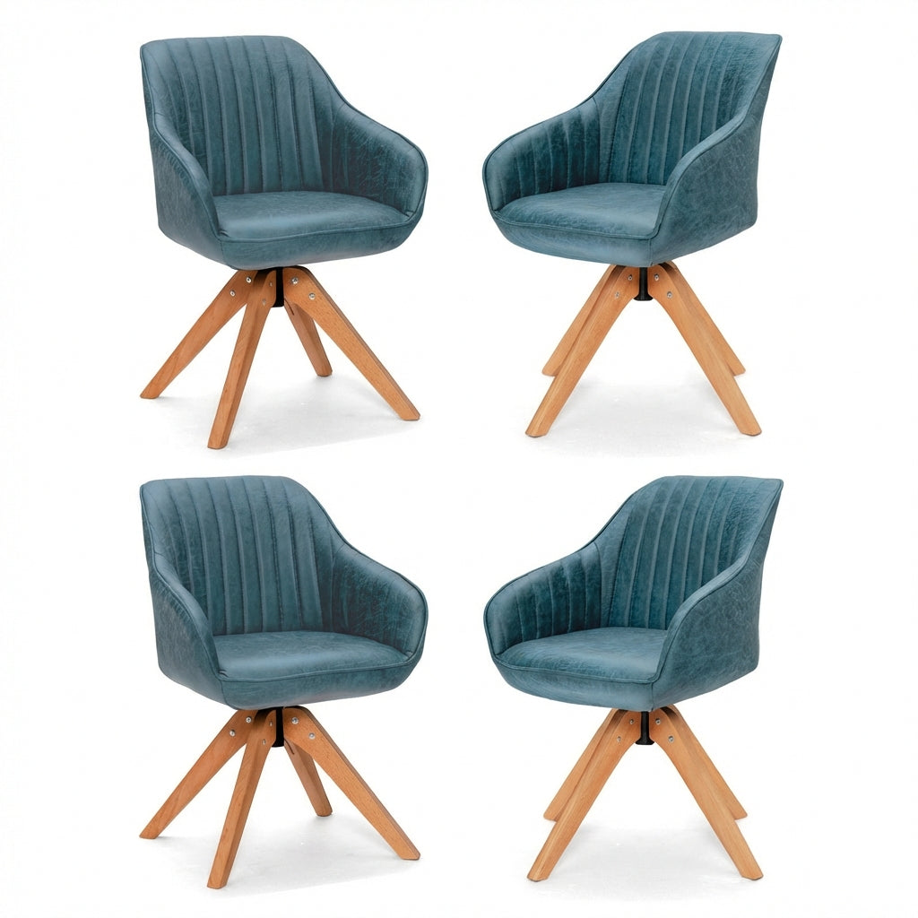 Set of 4 360° Swivel Accent Chair with Solid Wood Legs-Blue
