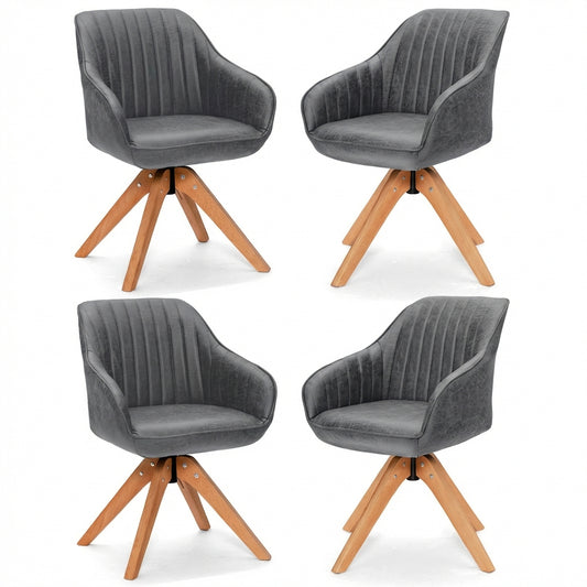 Set of 4 360° Swivel Accent Chair with Solid Wood Legs-Grey