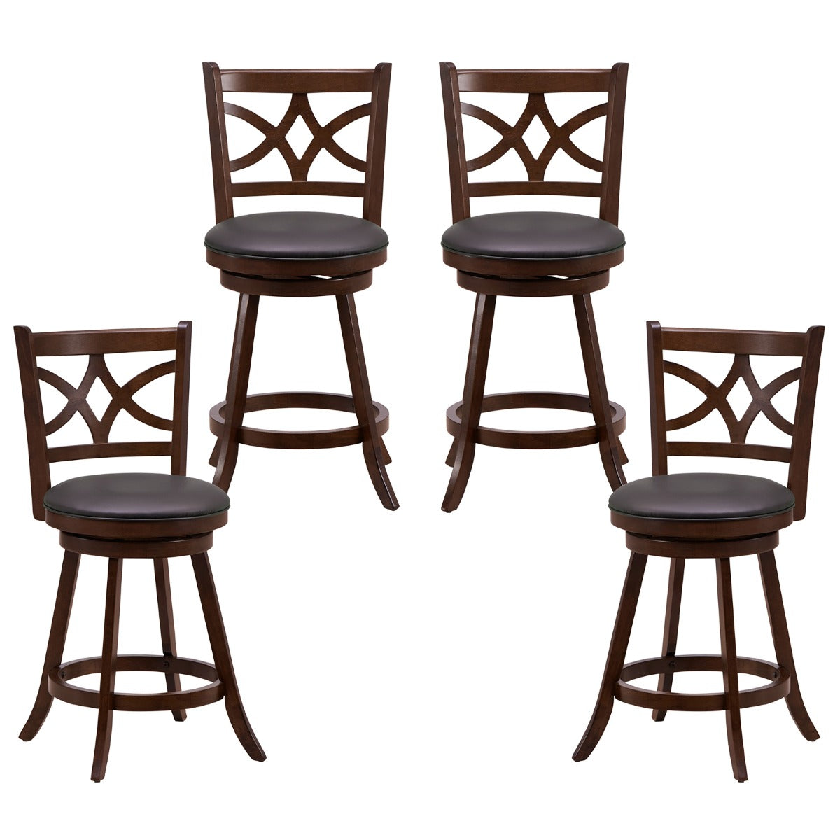 61/74 cm Set of 4 Swivel Counter Height Bar Stools with Backrest and Footrest-61 cm