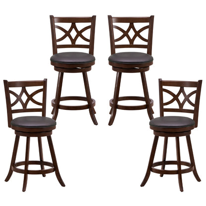 61/74 cm Set of 4 Swivel Counter Height Bar Stools with Backrest and Footrest-61 cm