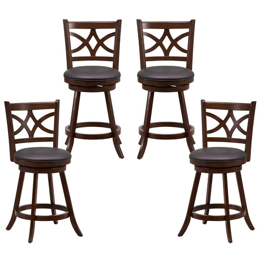 61/74 cm Set of 4 Swivel Counter Height Bar Stools with Backrest and Footrest-61 cm
