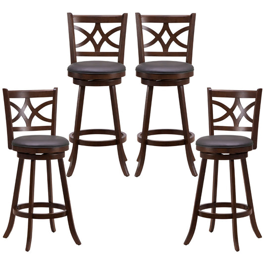 61/74 cm Set of 4 Swivel Counter Height Bar Stools with Backrest and Footrest-74 cm