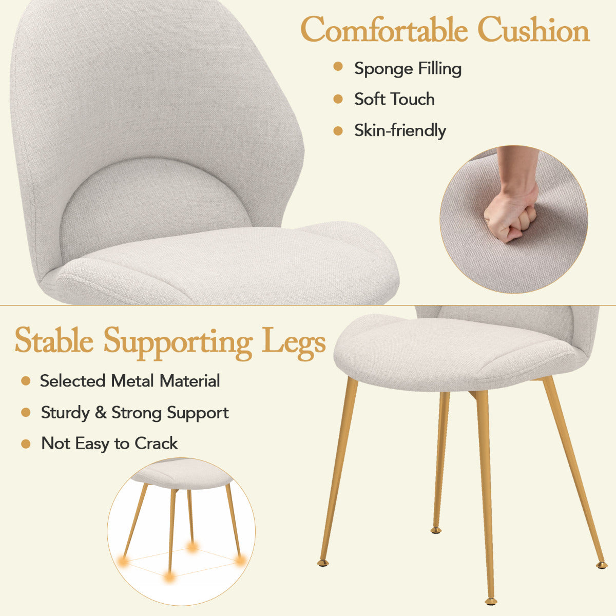 Set of 4 Upholstered Accent Chairs with Curved Backrest Adjustable Foot Pads-Grey