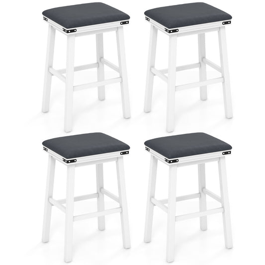 Set of 4 Upholstered Bar Stool 76cm Backless Height Bar with Footrest-White