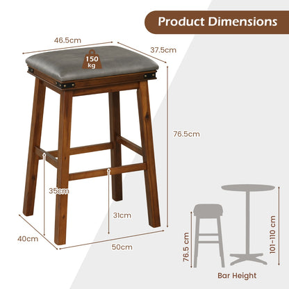 Set of 4 Upholstered Bar Stool 76cm Backless Height Bar with Footrest-Brown