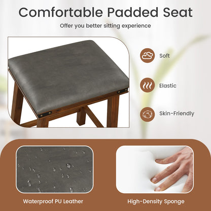 Set of 4 Upholstered Bar Stool 76cm Backless Height Bar with Footrest-Brown