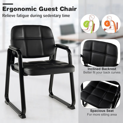 Set of 4 Reception Guest Chair with Padded Armrests-Black