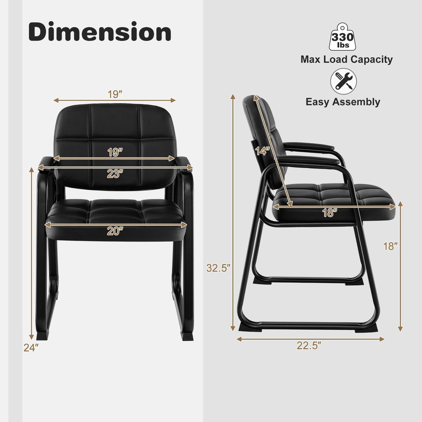 Set of 4 Reception Guest Chair with Padded Armrests-Black