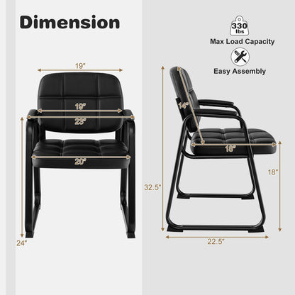 Set of 4 Reception Guest Chair with Padded Armrests-Black