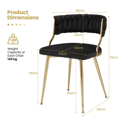 Set of 4 Velvet Dining Chair with Metal Legs and Woven Back-Black