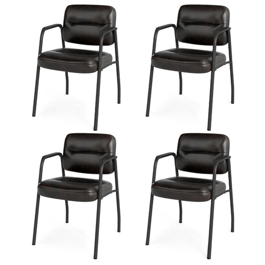 Set of 4 Waiting Room Chairs with Integrated Armrests No Wheels-Brown