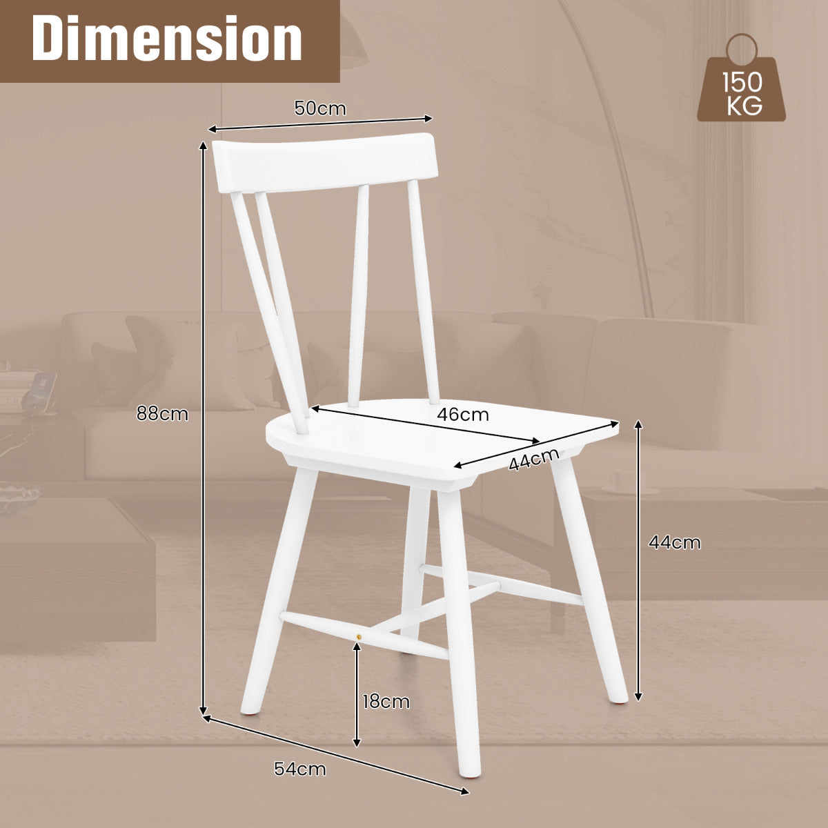 Set of 4 Windsor Chairs with Solid Rubber Wood Frame