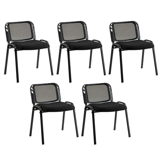 Set of 5 Stackable Waiting Room Chairs with Mesh Backrest and Waterfall Seat-Black