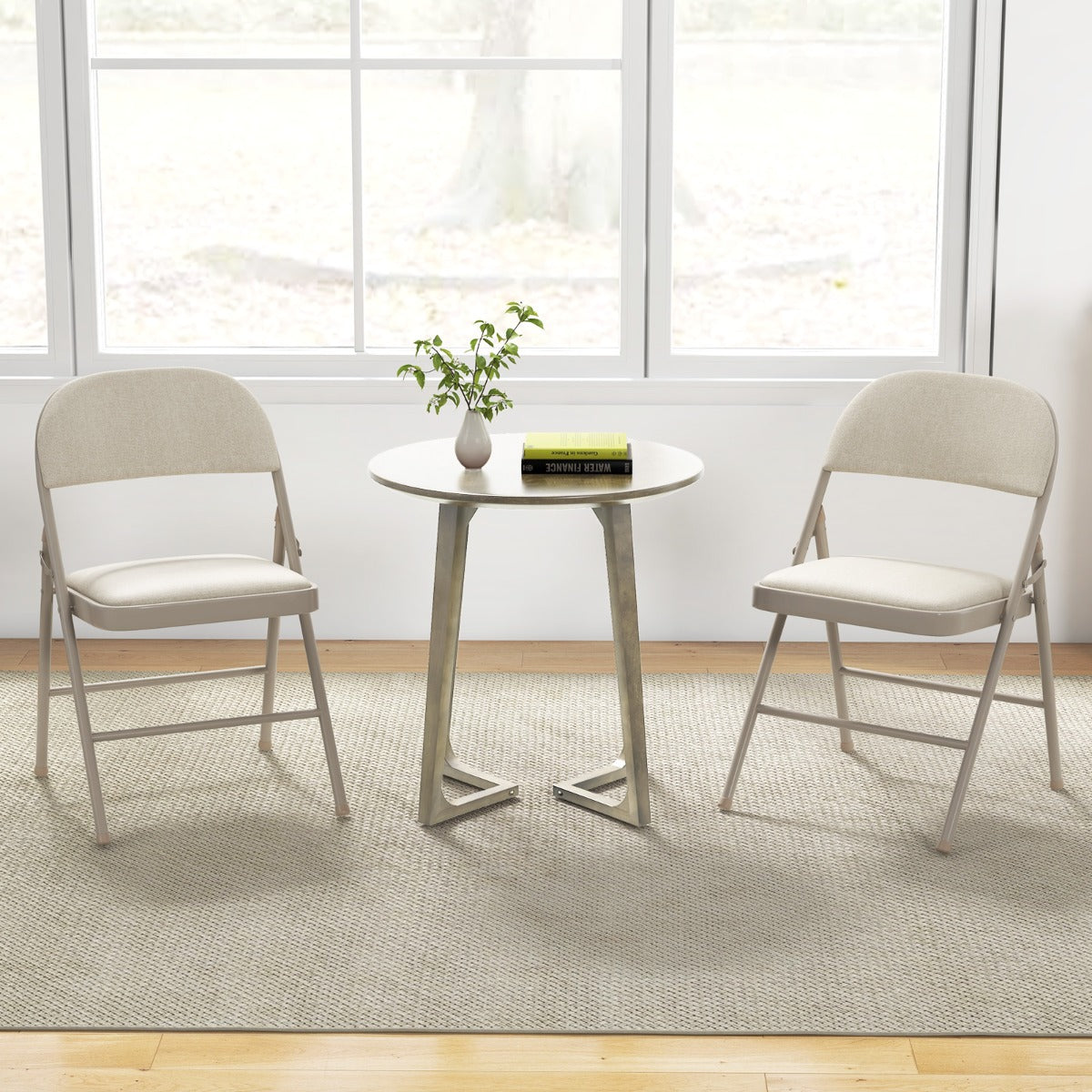 Set of 6 Folding Fabric Padded Chairs&amp;nbsp;with Sponge Seat&amp;nbsp;and Backrest-Beige
