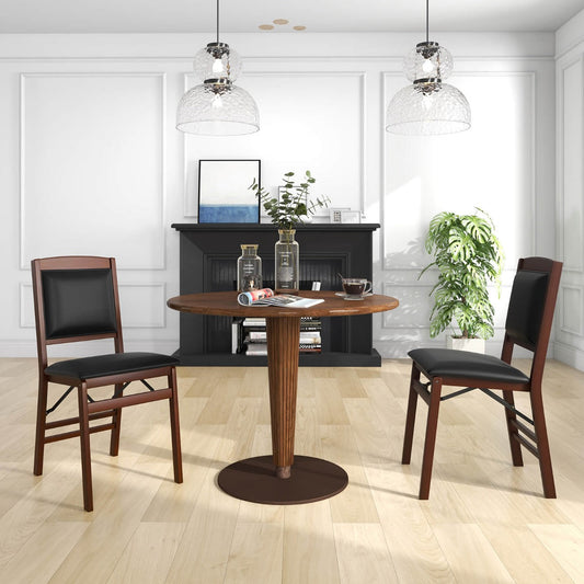 Set of 2 Folding Dining Chairs with Padded Seat and High Backrest-Brown