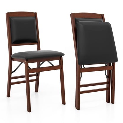 Set of 2 Folding Dining Chairs with Padded Seat and High Backrest-Brown