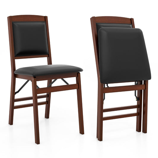 Set of 2 Folding Dining Chairs with Padded Seat and High Backrest-Brown