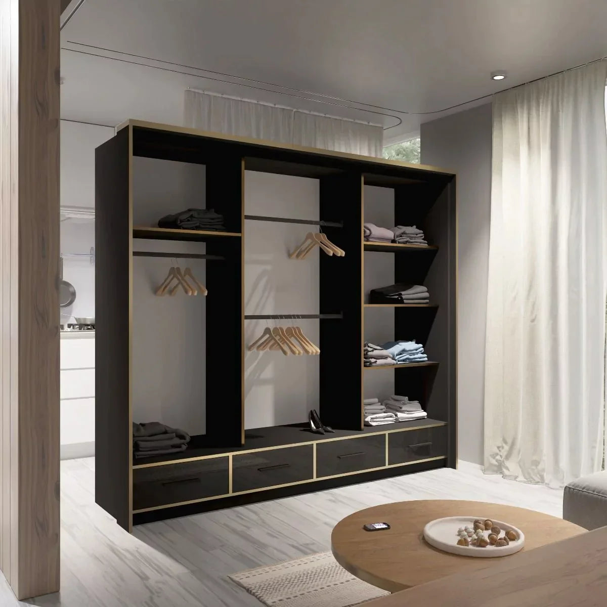 Andromeda 253cm Large Sliding Door Wardrobe - Black