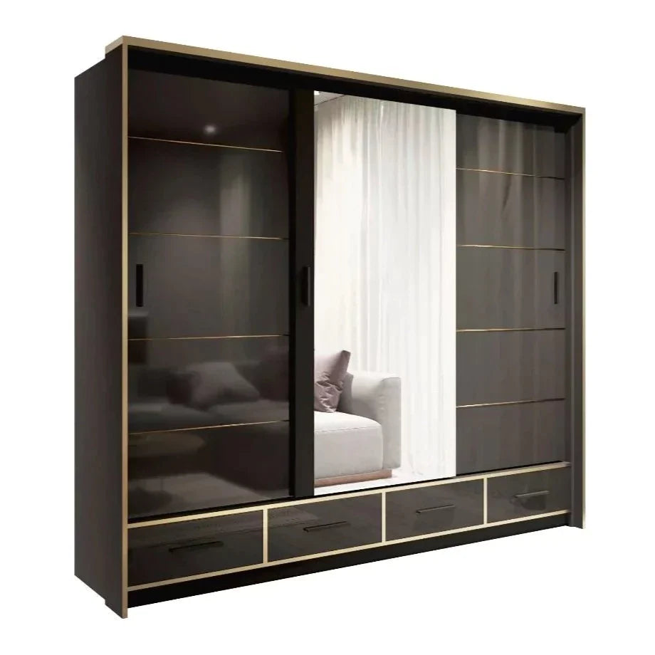 Andromeda 253cm Large Sliding Door Wardrobe - Black