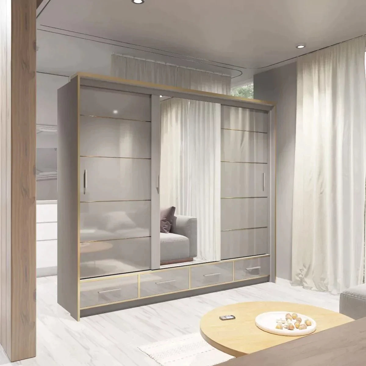 Andromeda 253cm Large Sliding Door Wardrobe - White