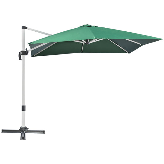 Outsunny 3 x 3(m) Cantilever Roma Parasol, Square Garden Umbrella with Cross Base, Crank Handle, Tilt, 360 Rotation and Aluminium Frame, Green