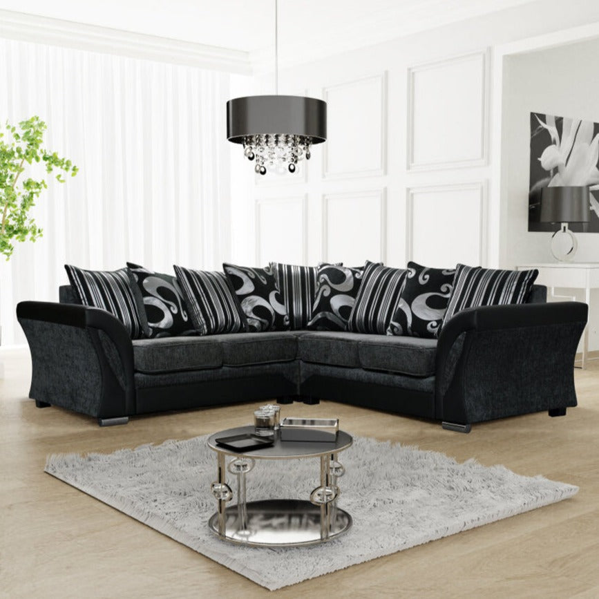 Ferol Fabric Larger Corner Sofa - Black/Grey