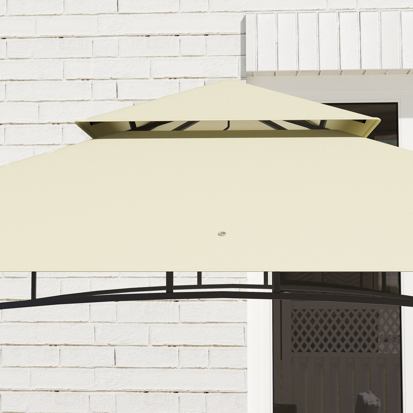 Outsunny 8' x 5' Grill Gazebo Canopy, dwupoziomowa zewnętrzna altana BBQ z 2 bocznymi półkami, kosze do przechowywania, hak do ogrodu, na patio, na grilla, na piknik, beżowy
