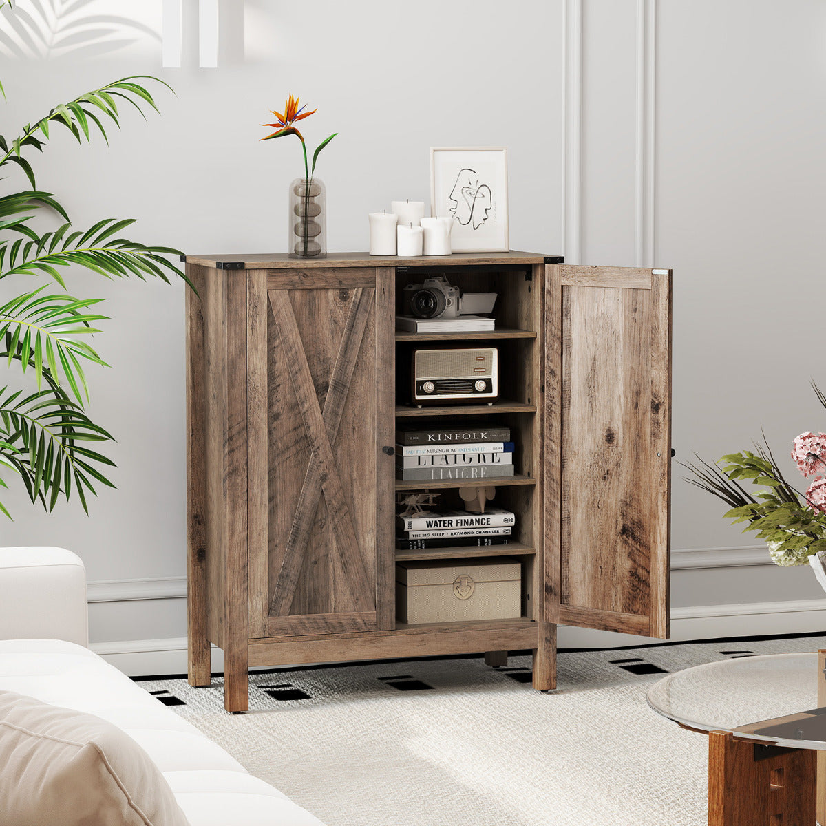 6-Tier Farmhouse Shoe Storage Organizer Freestanding Wooden Shoe Rack-Oak