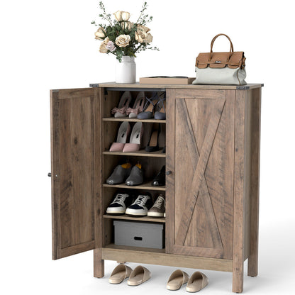 6-Tier Farmhouse Shoe Storage Organizer Freestanding Wooden Shoe Rack-Oak
