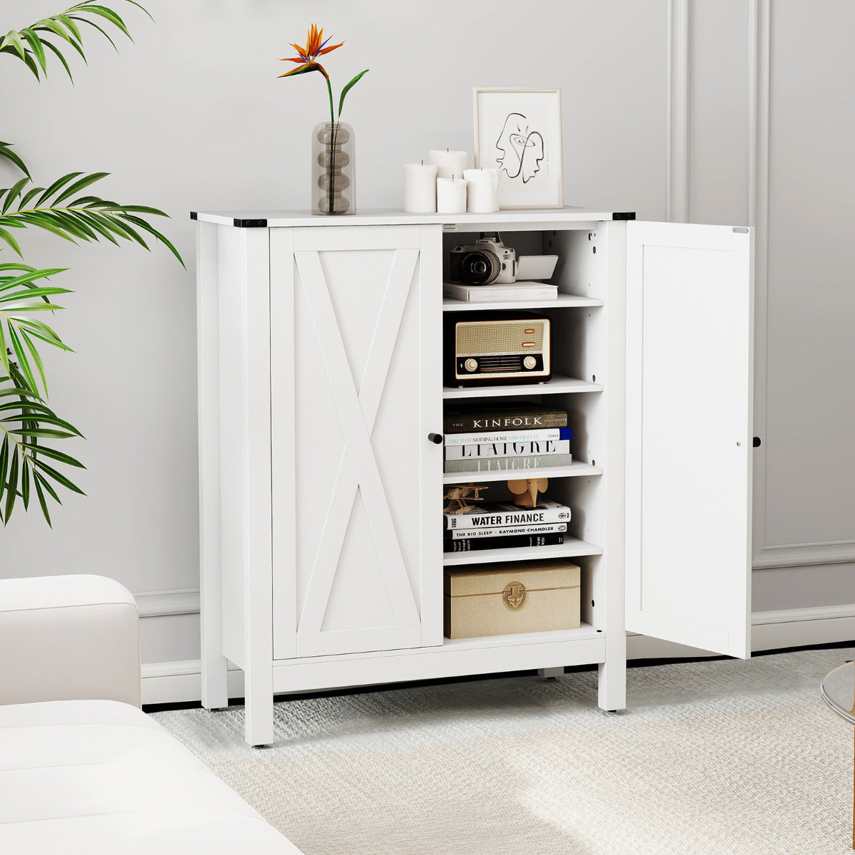 6-Tier Farmhouse Shoe Storage Organizer Freestanding Wooden Shoe Rack-White