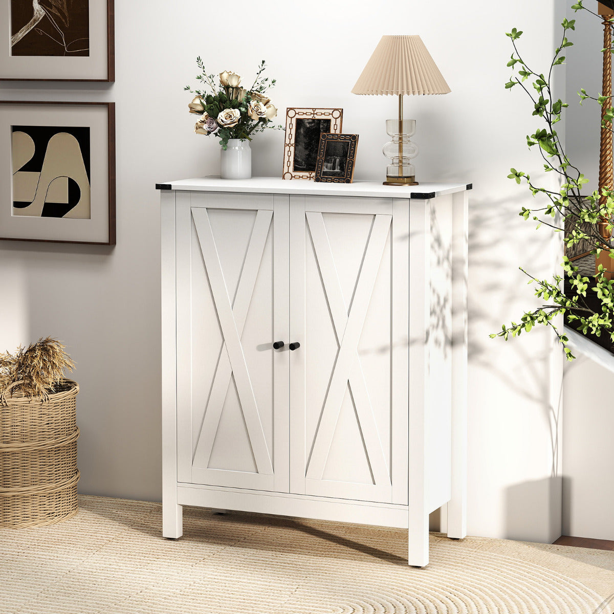 6-Tier Farmhouse Shoe Storage Organizer Freestanding Wooden Shoe Rack-White