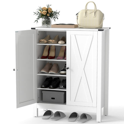 6-Tier Farmhouse Shoe Storage Organizer Freestanding Wooden Shoe Rack-White